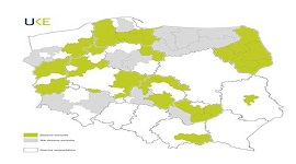 Mapa Polski, na której na zielono zaznaczono regiony, które obejmie podłączenie do szerokopasmowego internetu. Podłączymy około 150 tysięcy gospodarstw domowych.